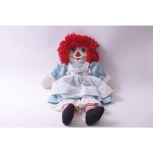 Raggedy Ann, Cloth Doll, Red Hair, Blue Dress, White Apron, ~ 250809-WH 440